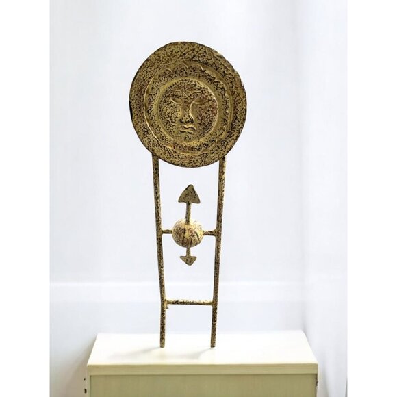 Abstract Sun Face Metal Sculpture With Geometric Design - Picture 7 of 8